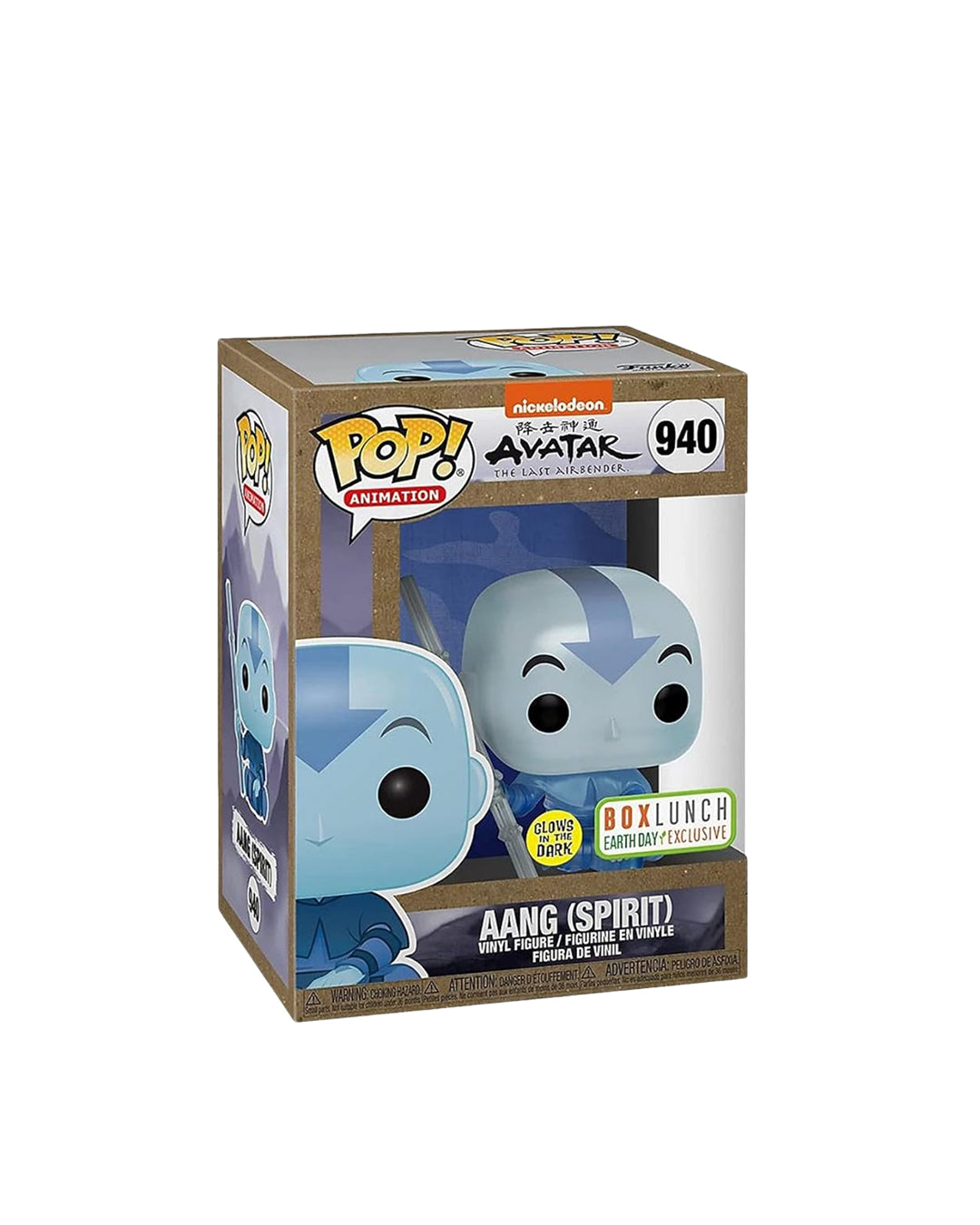 Funko Pop Animation Avatar 940 Aang Spirit edición BoxLunch, brilla en la oscuridad, en caja original, figura coleccionable disponible en figuraschile.cl