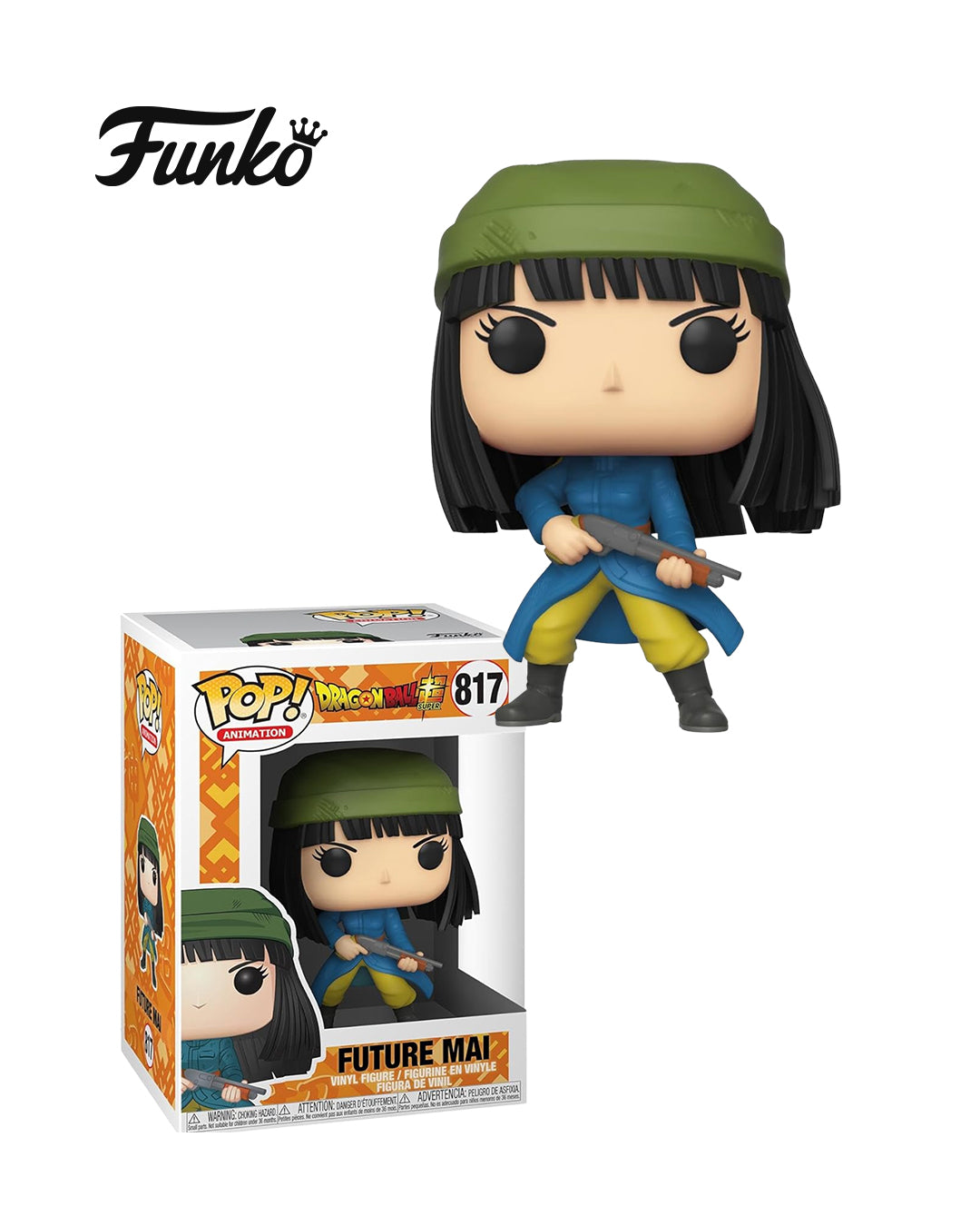 Figura Funko Pop #817 de Future Mai de Dragon Ball Super con atuendo de combate y expresión decidida en caja coleccionable disponible en figuraschile.cl