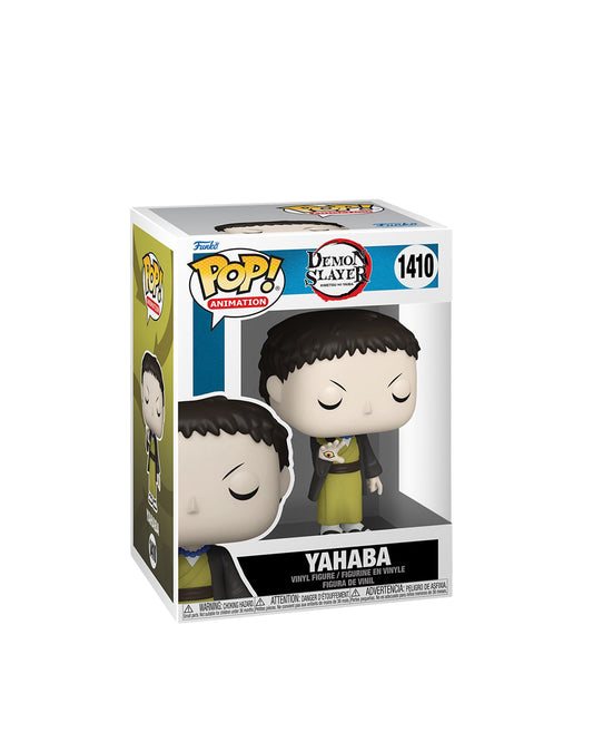 Figura Funko Pop de Yahaba (n.º 1410) de Demon Slayer: Kimetsu no Yaiba, en su caja original con ventana transparente. La figura muestra a Yahaba con su característico atuendo de demonio, incluyendo su peinado oscuro y expresión desafiante, todo en estilo vinyl coleccionable visible a través del packaging.