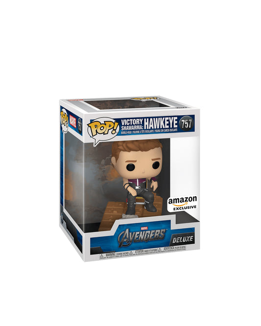 Funko Pop! Marvel Avengers Deluxe Victory Shawarma Hawkeye #757 — figura coleccionable exclusiva de Amazon inspirada en la escena final de The Avengers. Disponible en figuraschile.cl