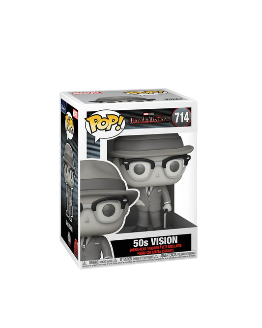 Funko Pop de Vision en blanco y negro, versión de los años 50 de la serie WandaVision de Marvel Studios, número 714, figura coleccionable disponible en www.figuraschile.cl