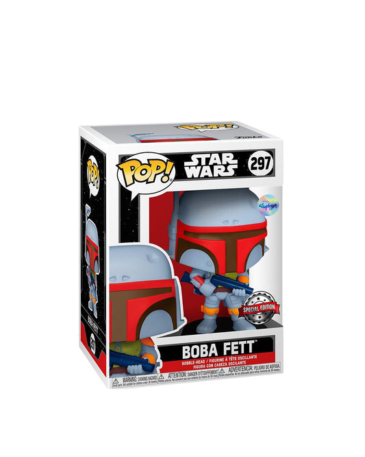 Figura Funko Pop #297 edición especial de Boba Fett de Star Wars con detalles metálicos en caja coleccionable disponible en figuraschile.cl
