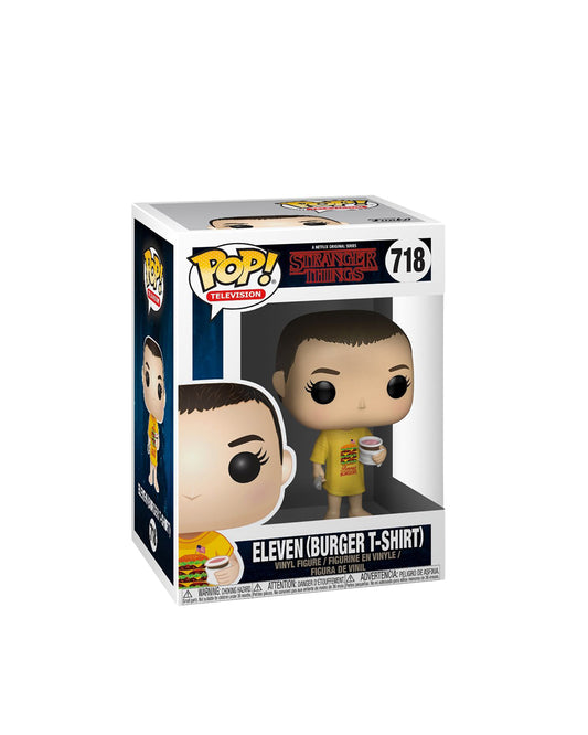 Funko Pop Television Stranger Things 718 Eleven con camiseta de hamburguesa en caja original, figura coleccionable ideal para fans de la serie. Disponible en figuraschile.cl