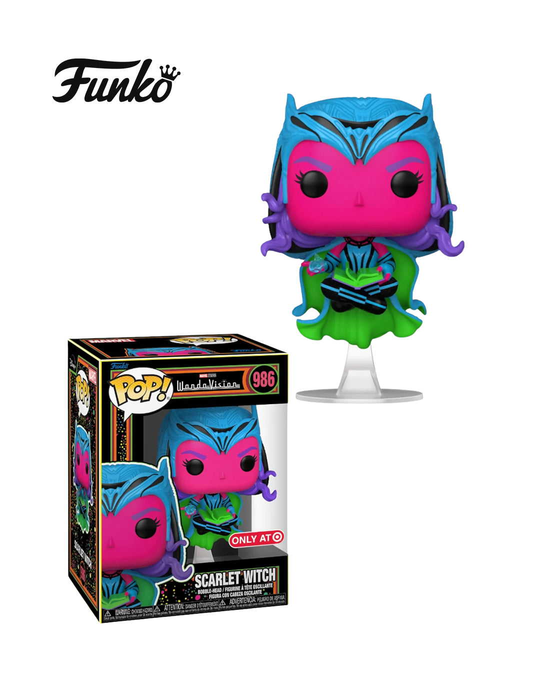 Figura Funko Pop #986 de Scarlet Witch de WandaVision edición exclusiva Only At en caja coleccionable disponible en figuraschile.cl