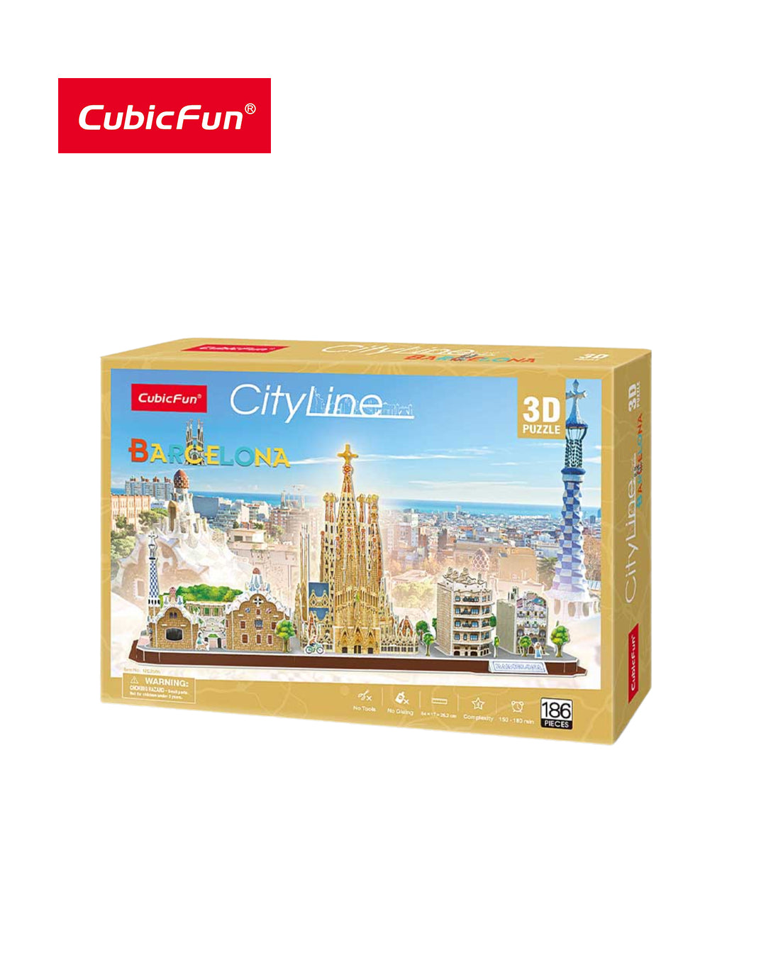 Puzzle 3D CubicFun City Line Barcelona, 186 piezas para armar, figura decorativa y educativa, disponible en figuraschile.cl