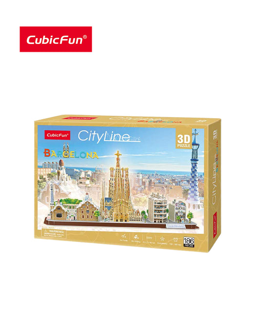 Puzzle 3D CubicFun City Line Barcelona, 186 piezas para armar, figura decorativa y educativa, disponible en figuraschile.cl