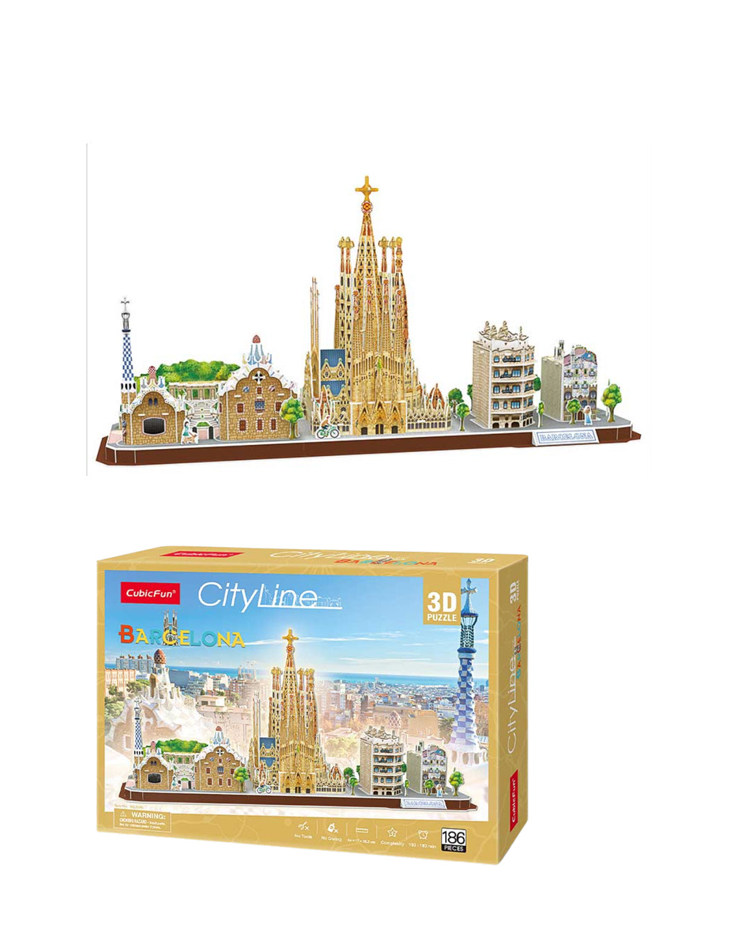 Puzzle 3D CubicFun City Line Barcelona, 186 piezas para armar, figura decorativa y educativa, disponible en figuraschile.cl