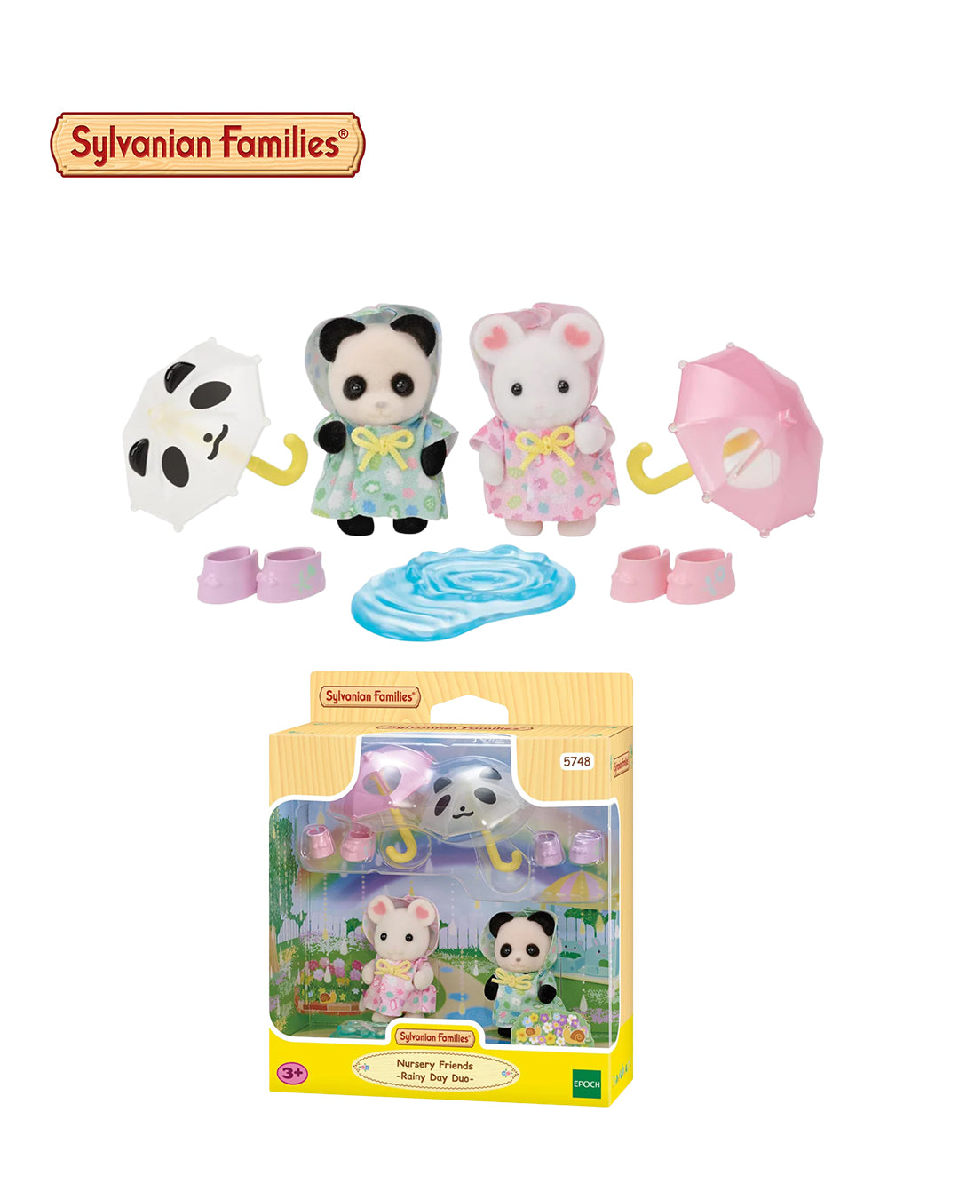 Nursery Friends Rainy Day Duo Sylvanian Families set 5748, dúo de figuras bebé con temática de lluvia Epoch 2025 Calico Critters, disponible en figuraschile.cl