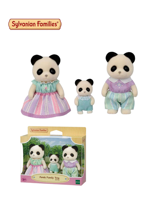 Familia de pandas Sylvanian Families set 5770, trío de figuras coleccionables Epoch 2025 Calico Critters, disponible en figuraschile.cl