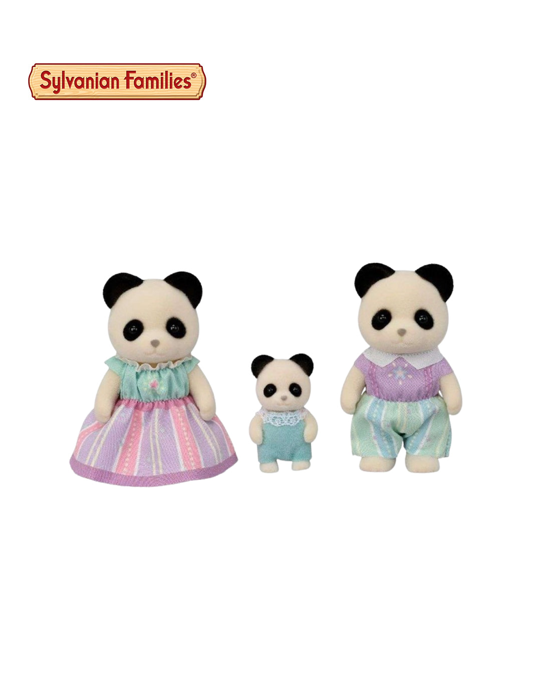 Familia de pandas Sylvanian Families set 5770, trío de figuras coleccionables Epoch 2025 Calico Critters, disponible en figuraschile.cl