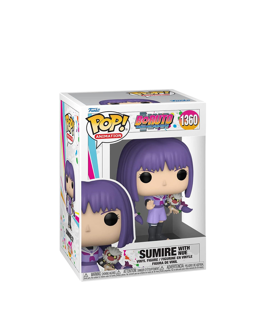 Figura Funko Pop Boruto Sumire con Nue (número 1360) en su caja original, mostrando a Sumire Kakei junto a su criatura mística Nue, en estilo vinyl coleccionable.