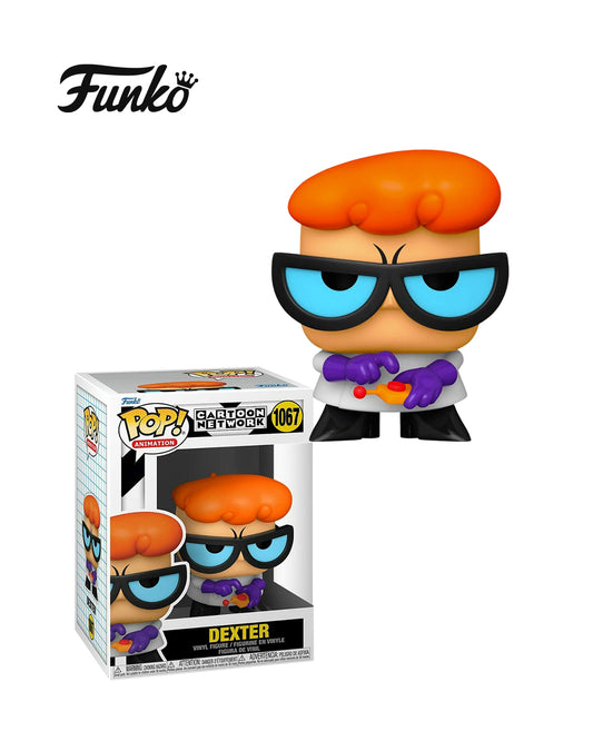 Funko Pop Cartoon Network Dexter 1067 en caja original, figura coleccionable del icónico personaje de El Laboratorio de Dexter. Disponible en figuraschile.cl