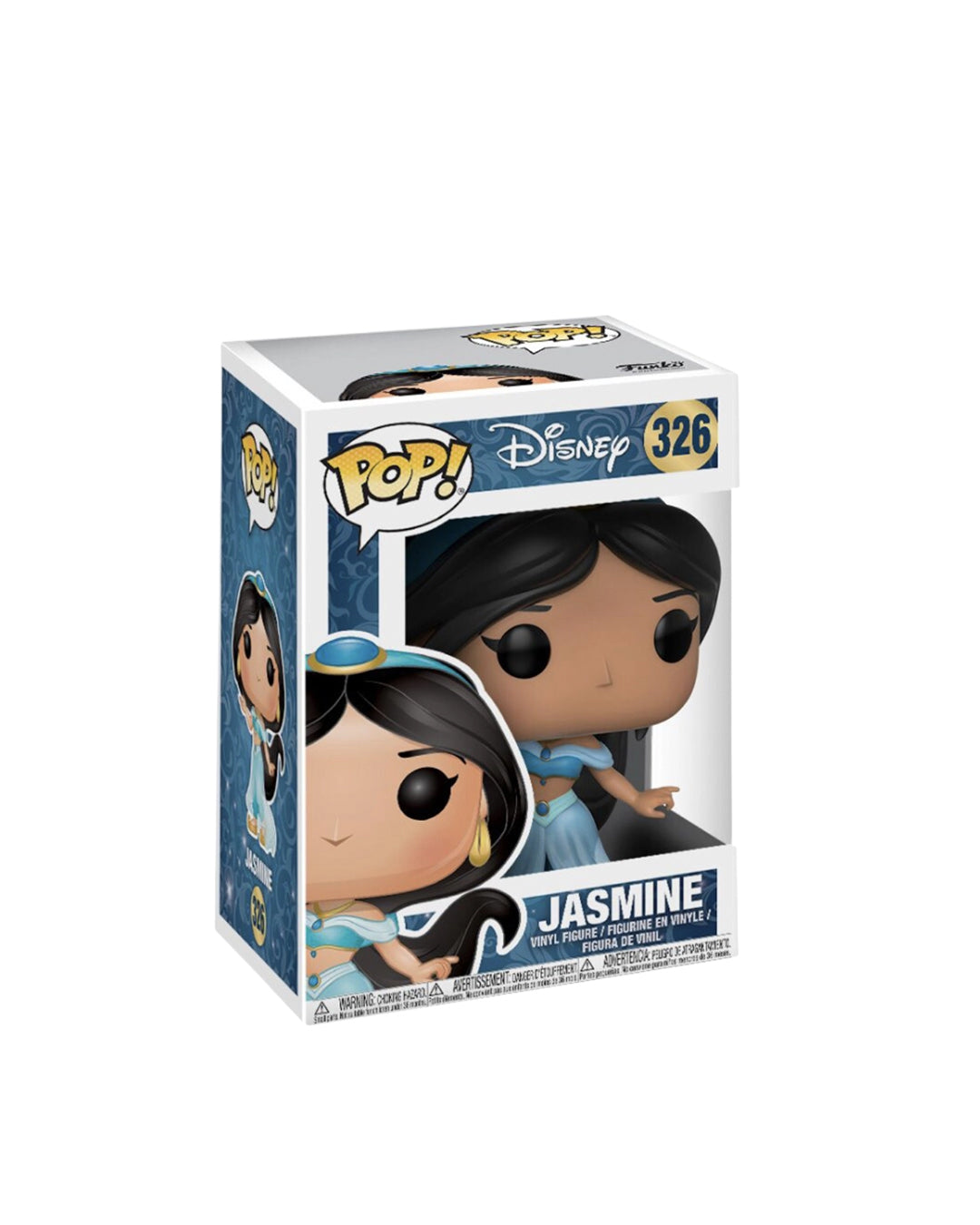 Funko Pop Disney Jasmine 326 en caja original, figura coleccionable de la princesa Jasmine ideal para fans de las películas clásicas de Disney. Disponible en figuraschile.cl