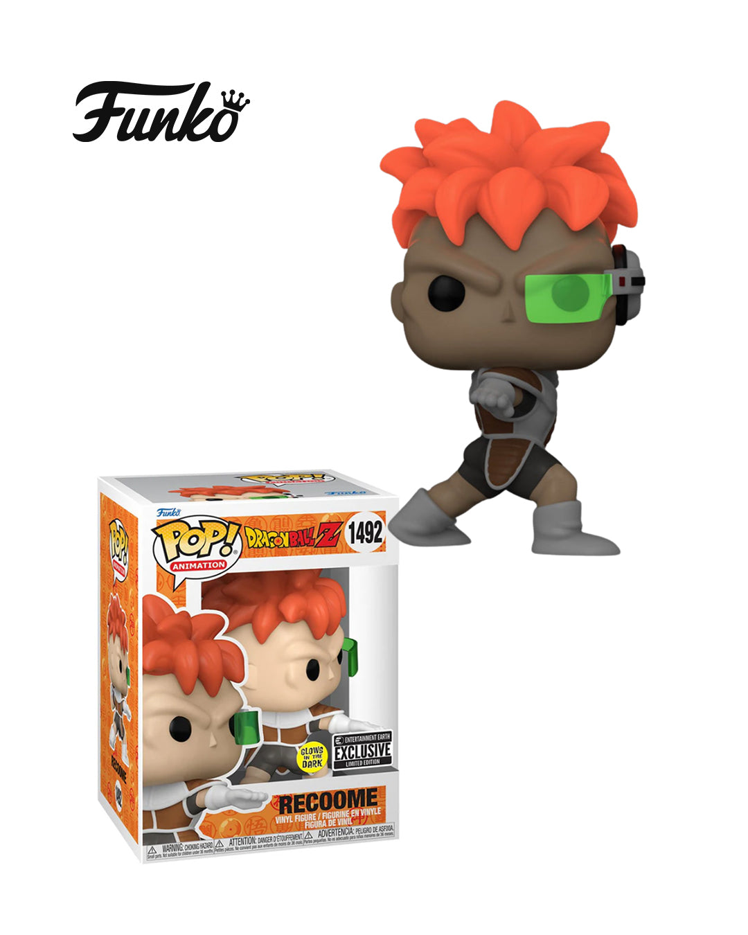 Figura Funko Pop! Dragon Ball Z Recoome #1492 Glows in the Dark en caja, personaje de la saga Dragon Ball Z con detalles que brillan en la oscuridad, edición coleccionable disponible en Figuras Chile.