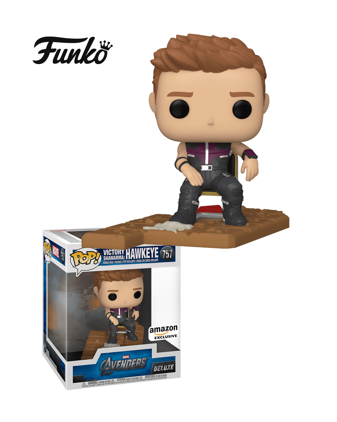Funko Pop! Marvel Avengers Deluxe Victory Shawarma Hawkeye #757 — figura coleccionable exclusiva de Amazon inspirada en la escena final de The Avengers. Disponible en figuraschile.cl