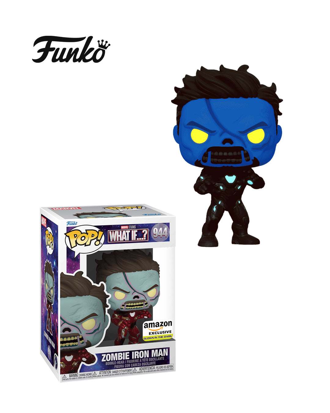 Funko Pop Marvel What If Zombie Iron Man 944 Amazon Exclusive en caja original, figura coleccionable edición especial para fans del universo Marvel. Disponible en figuraschile.cl