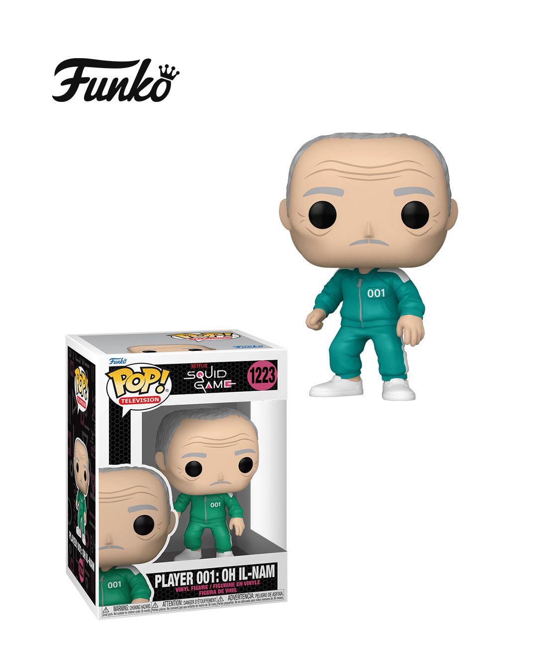 Figura Funko Pop! Squid Game Player 001 #1223 en caja, personaje de la serie Squid Game, edición coleccionable disponible en Figuras Chile.