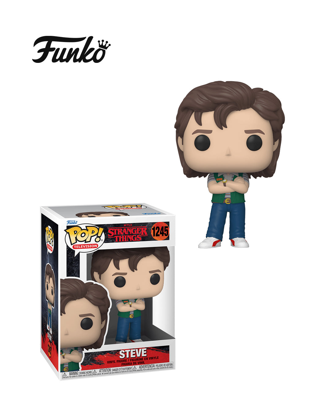 Figura Funko Pop! Stranger Things Steve Harrington #1245 en caja, personaje de la serie Stranger Things, edición coleccionable disponible en Figuras Chile.