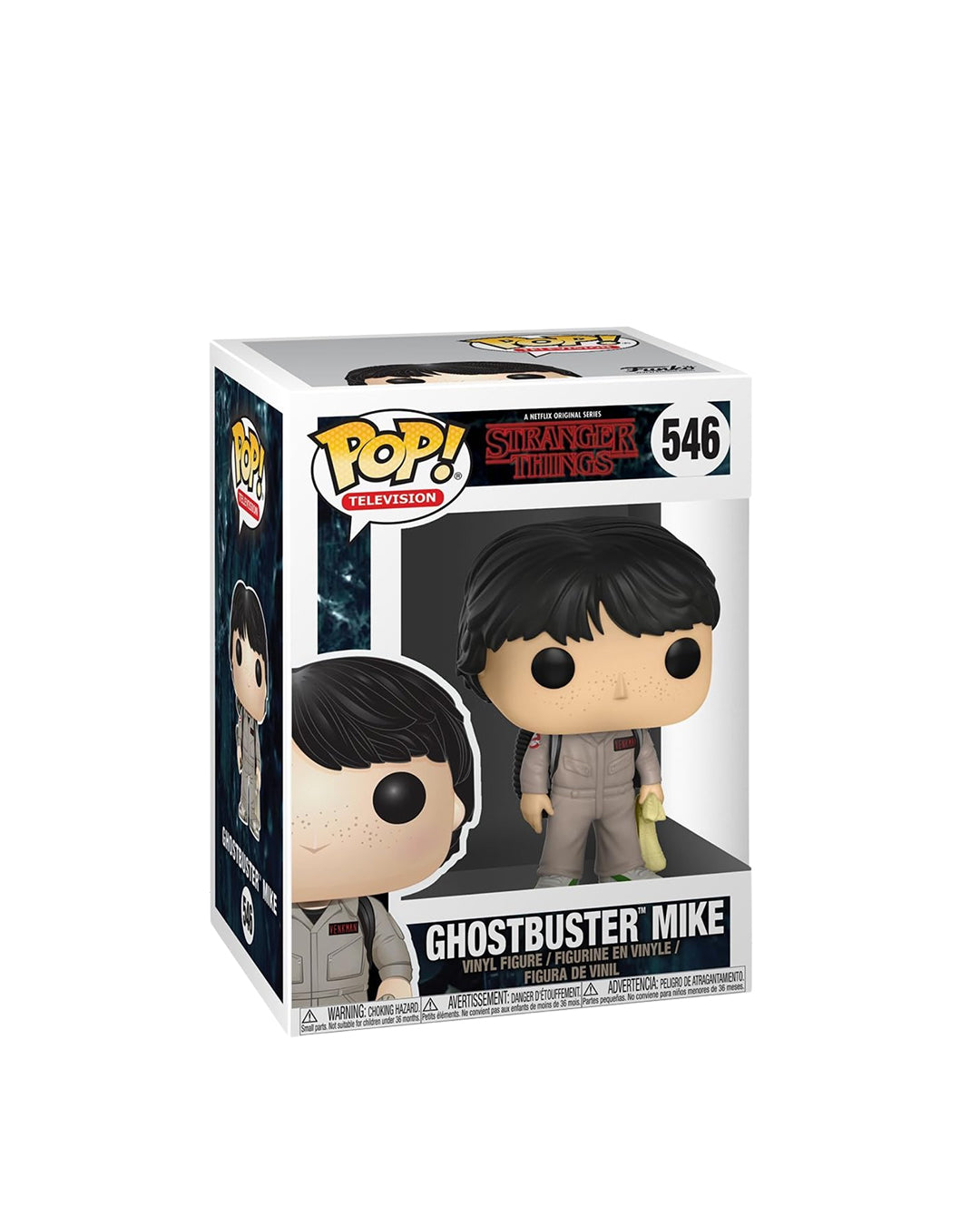Funko Pop de Mike con disfraz de Cazafantasmas, de la serie Stranger Things de Netflix, número 546, figura coleccionable disponible en www.figuraschile.cl