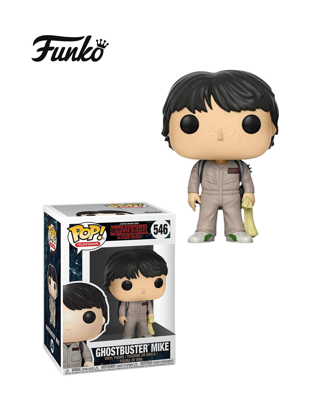 Funko Pop de Mike con disfraz de Cazafantasmas, de la serie Stranger Things de Netflix, número 546, figura coleccionable disponible en www.figuraschile.cl