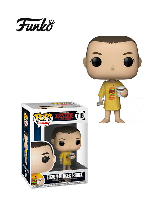 Funko Pop Television Stranger Things 718 Eleven con camiseta de hamburguesa en caja original, figura coleccionable ideal para fans de la serie. Disponible en figuraschile.cl