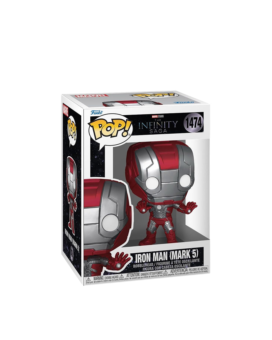 Funko Pop The Infinity Saga Iron Man Mark 5 474 en caja original, figura coleccionable del traje Mark V de Iron Man ideal para fans del Universo Marvel. Disponible en figuraschile.cl