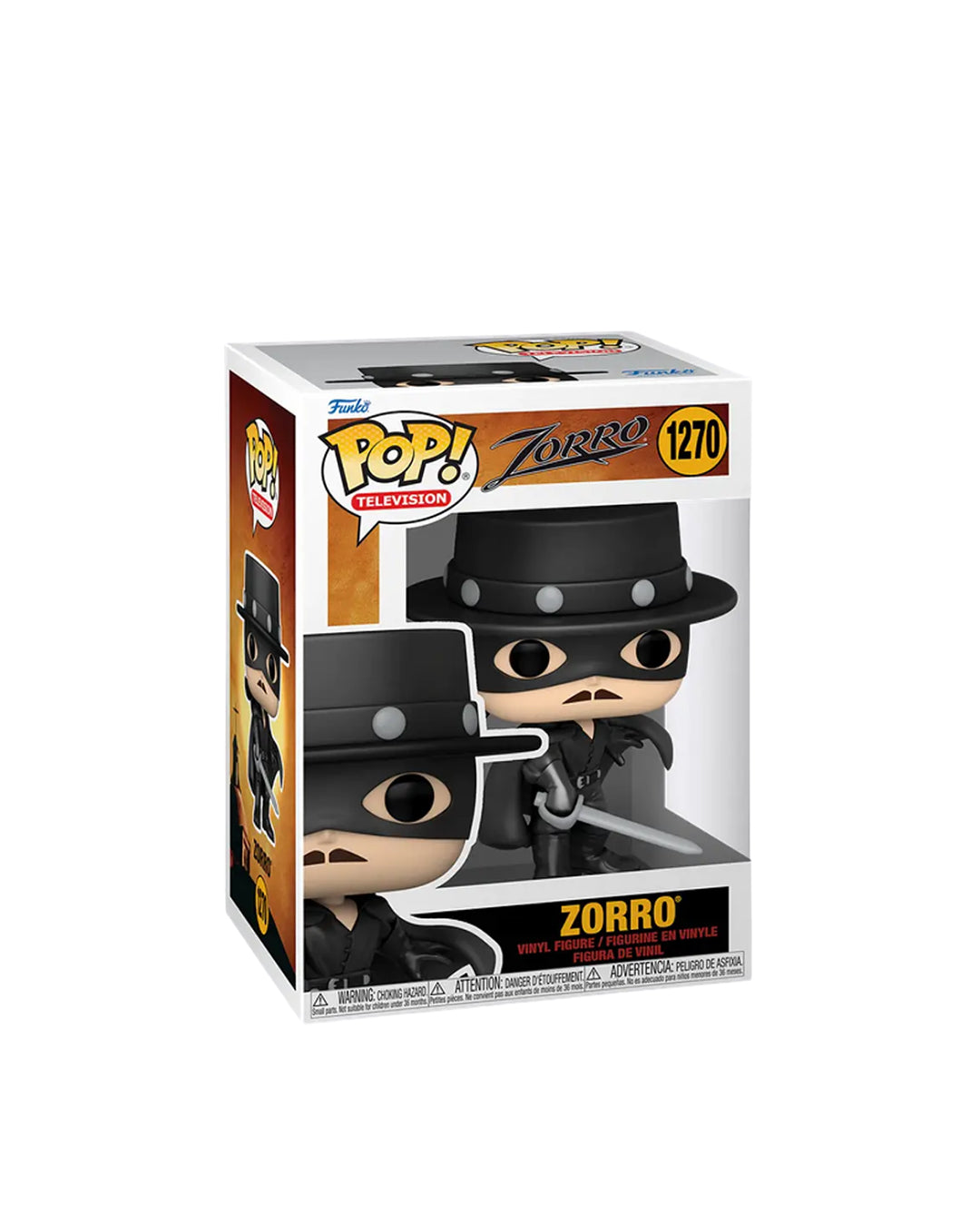 Funko Pop Zorro El Zorro 1270 en caja original, figura coleccionable del icónico héroe enmascarado, ideal para fans y coleccionistas. Disponible en figuraschile.cl