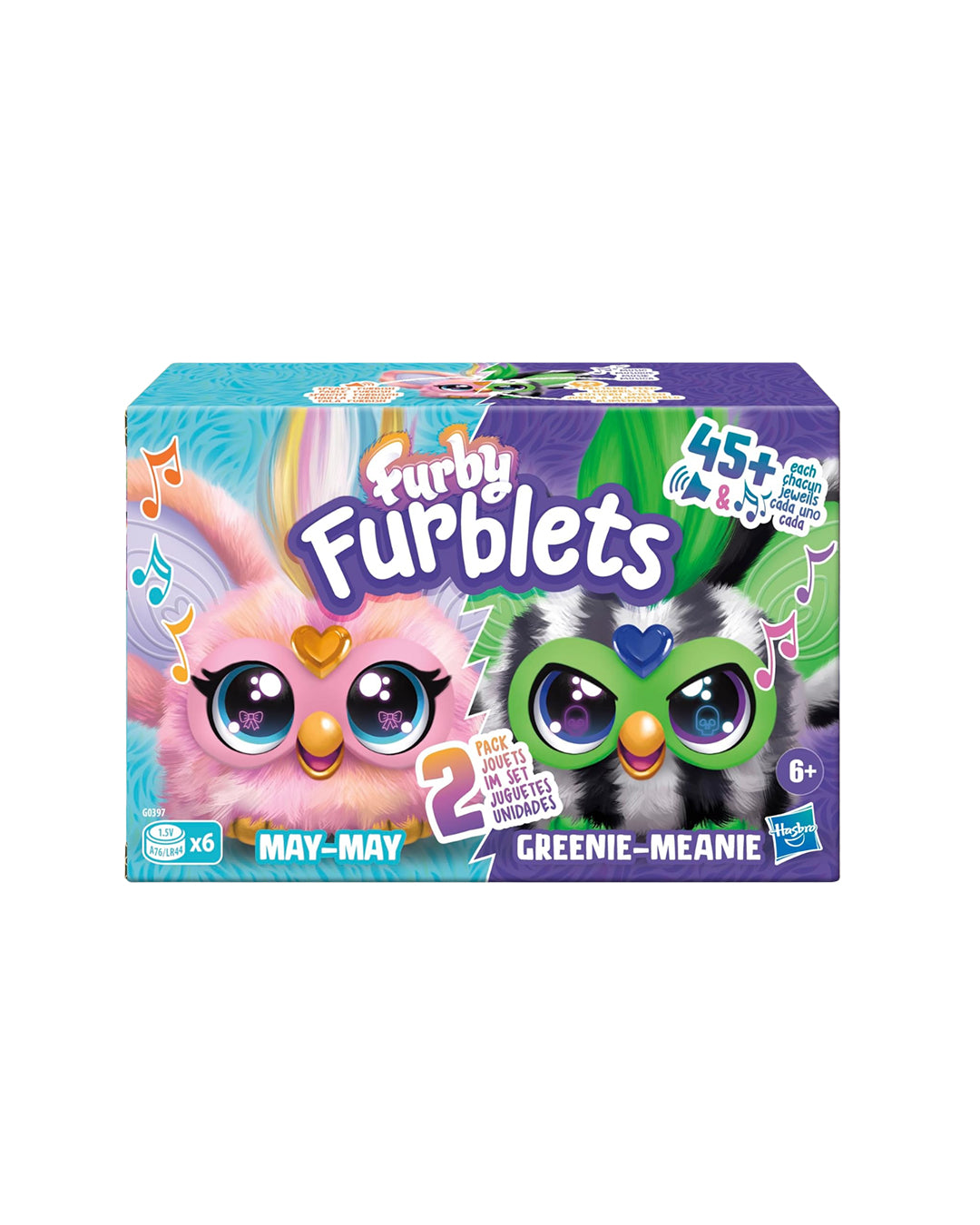 Pack 2 unidades Hasbro Furby Furblets May May y Greenie Meanie, figuras coleccionables interactivas, disponibles en figuraschile.cl