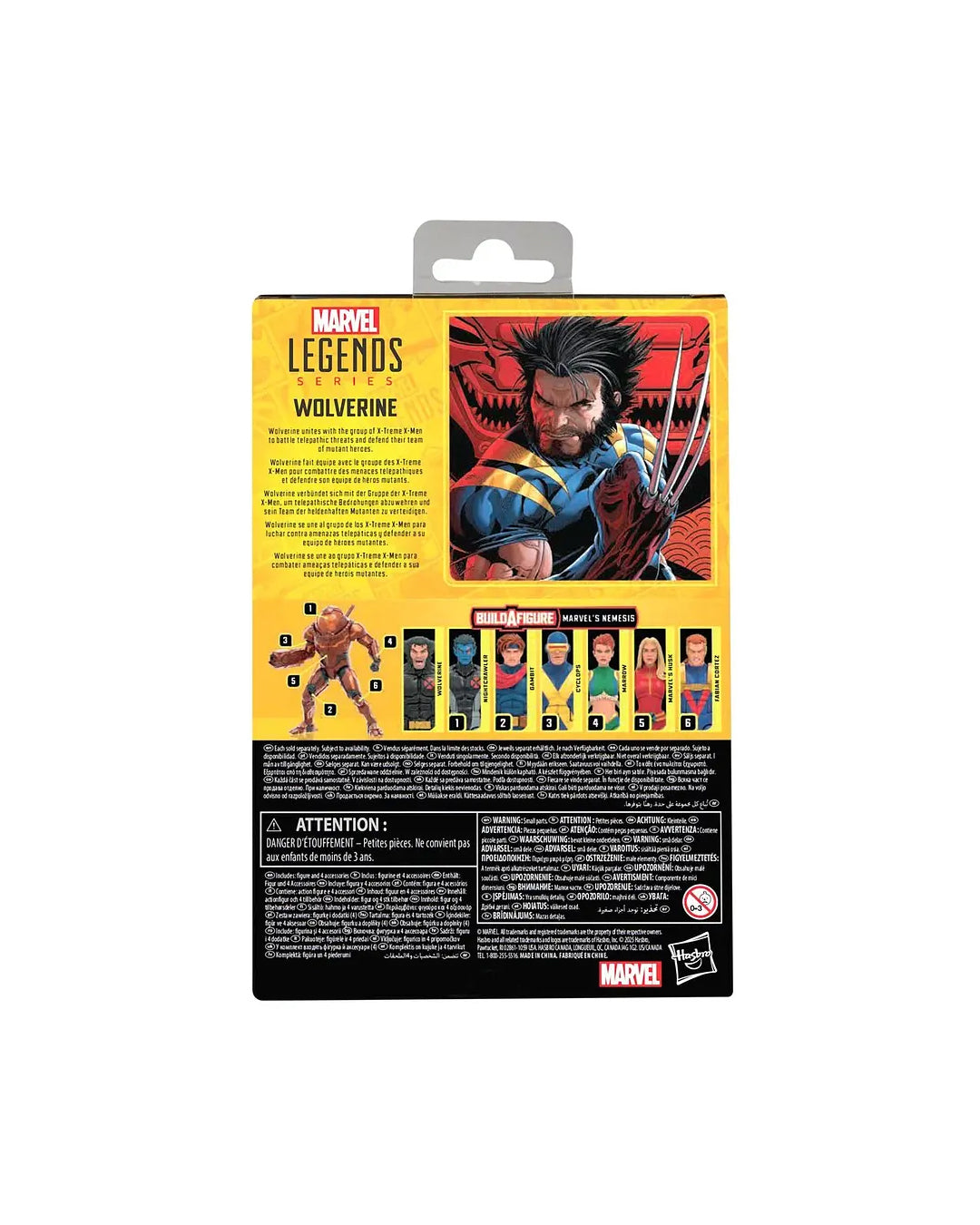 Figura Hasbro Marvel Legends Build-a-Figure Nemesis Wolverine X-Men, vista trasera de la caja, disponible en figuraschile.com