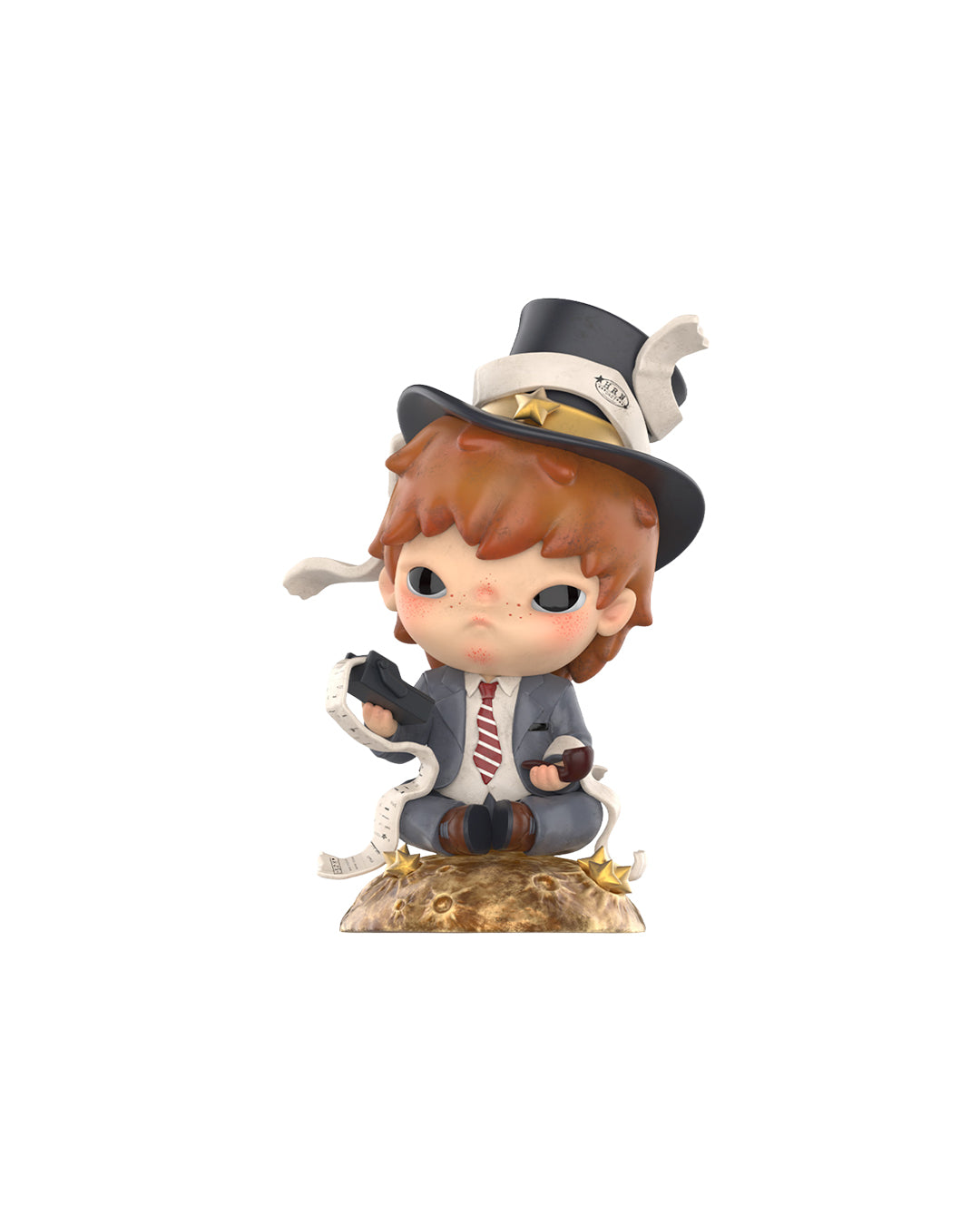 Figura Pop Mart Hirono x Le Petit Prince – The Businessman, niño con traje gris, sombrero de copa alta y maletín, inspirado en El Principito