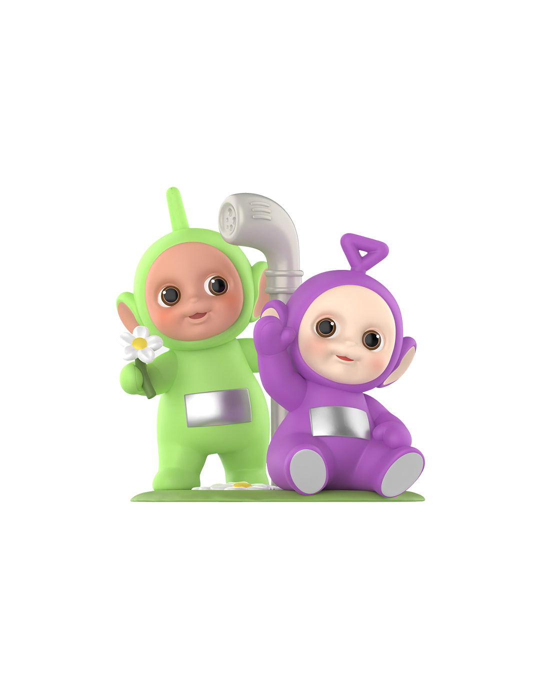 Figura POP MART Teletubbies Tinky Winky & Dipsy – diseño "Listening to the Voice Trumpet", perfecto para coleccionistas y fans de los Teletubbies; disponible en figuraschile.com