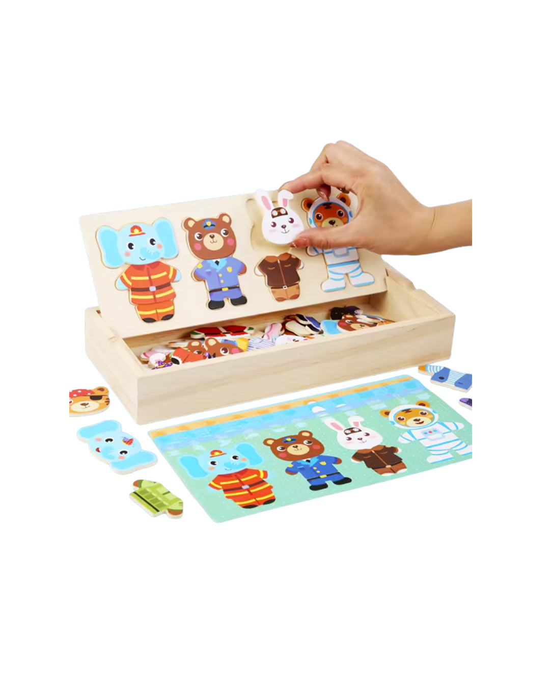 Rompecabezas de vestir infantil QWZ Little Bear modelo QWZ826, juego educativo en caja para niños, disponible en figuraschile.cl
